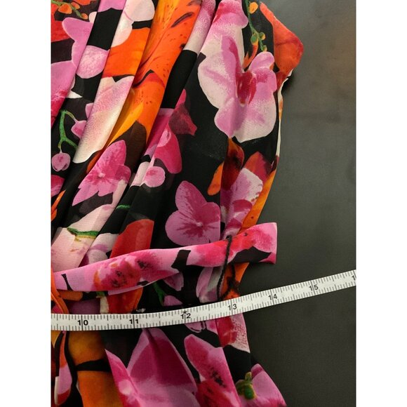 ELIZA J. Pleated Seeveless Floral Belted Maxi Dress Pink/Orange size 8 - Picture 7 of 9